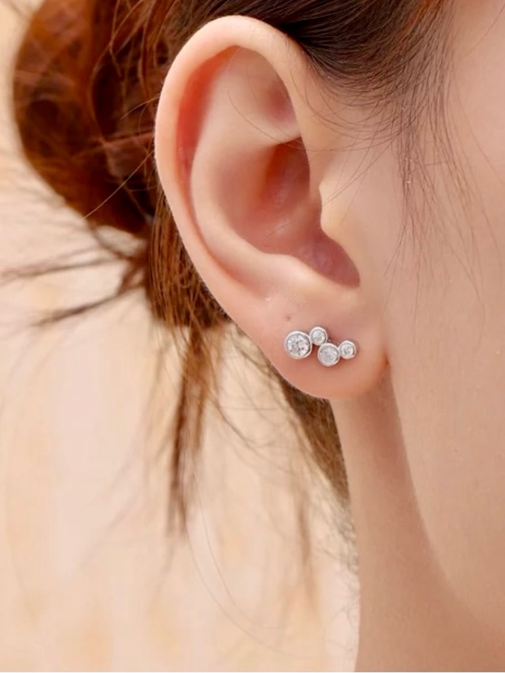 Silver Cubic Zirconia Cluster Stud Earrings - Picture 5 of 6
